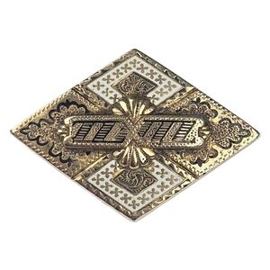Antique Victorian Taille d'Epargne Brooch Pendant Geometric Black Enamel Tracery